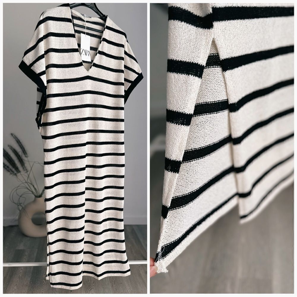 Zara Knit Striped Rustic Dress New - Picture 3 of 4